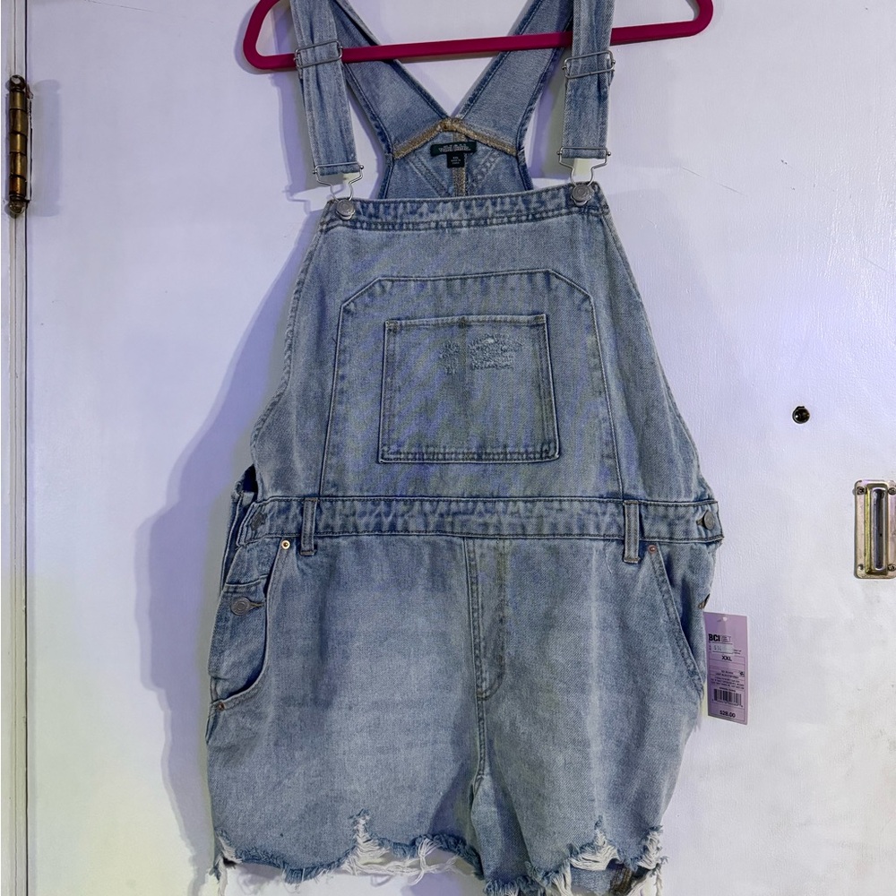 Plus Size Cut Off Distressed Jean Short Overalls BRAND NEW with Tags XXL